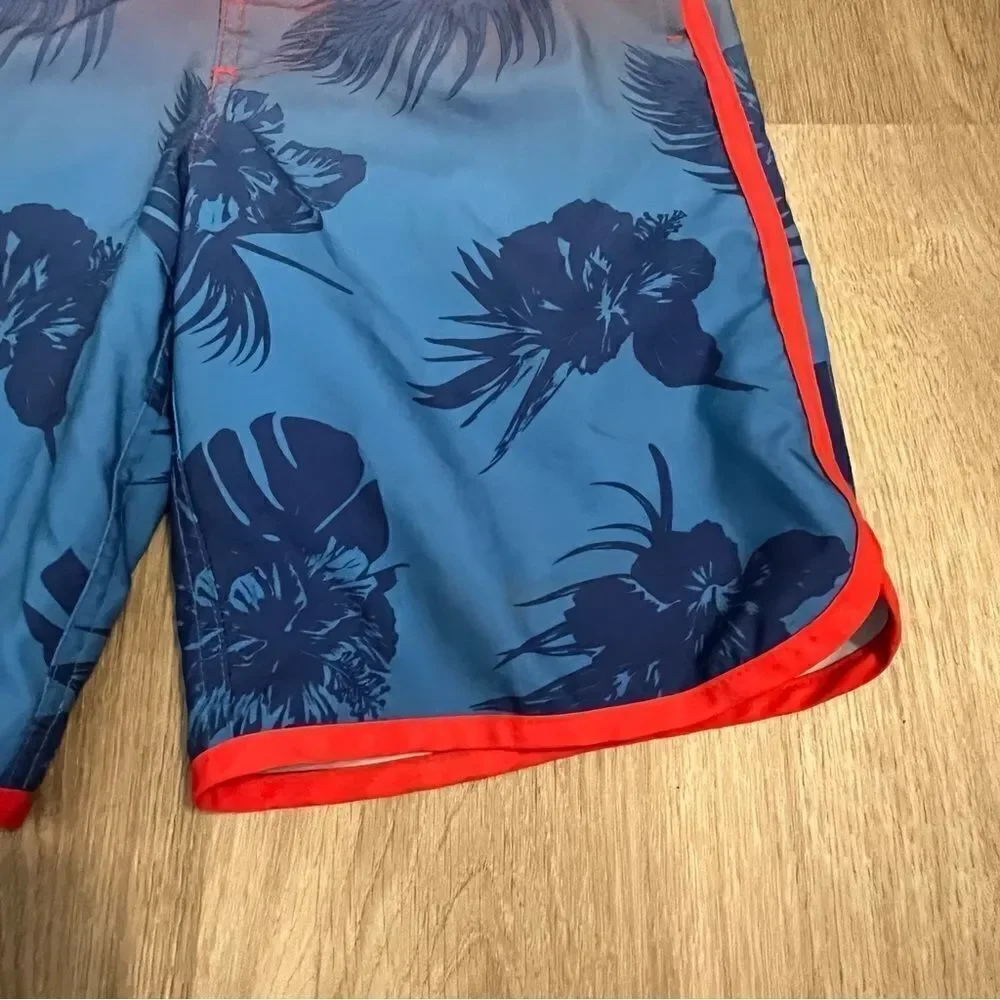 O'Rageous Red & Blue Hawaiian Print Board Shorts
